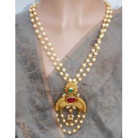 Antique Ruby Emerald Chand Pendant Set with Jhumkas